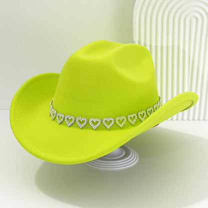 Rhinestone Heart-Shaped Denim Hat | Elegant French Jazz Fedora