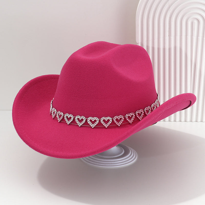 Rhinestone Heart-Shaped Denim Hat | Elegant French Jazz Fedora