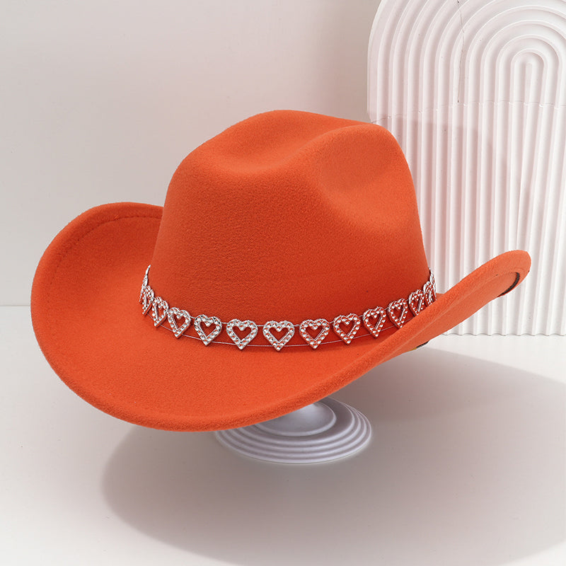 Rhinestone Heart-Shaped Denim Hat | Elegant French Jazz Fedora