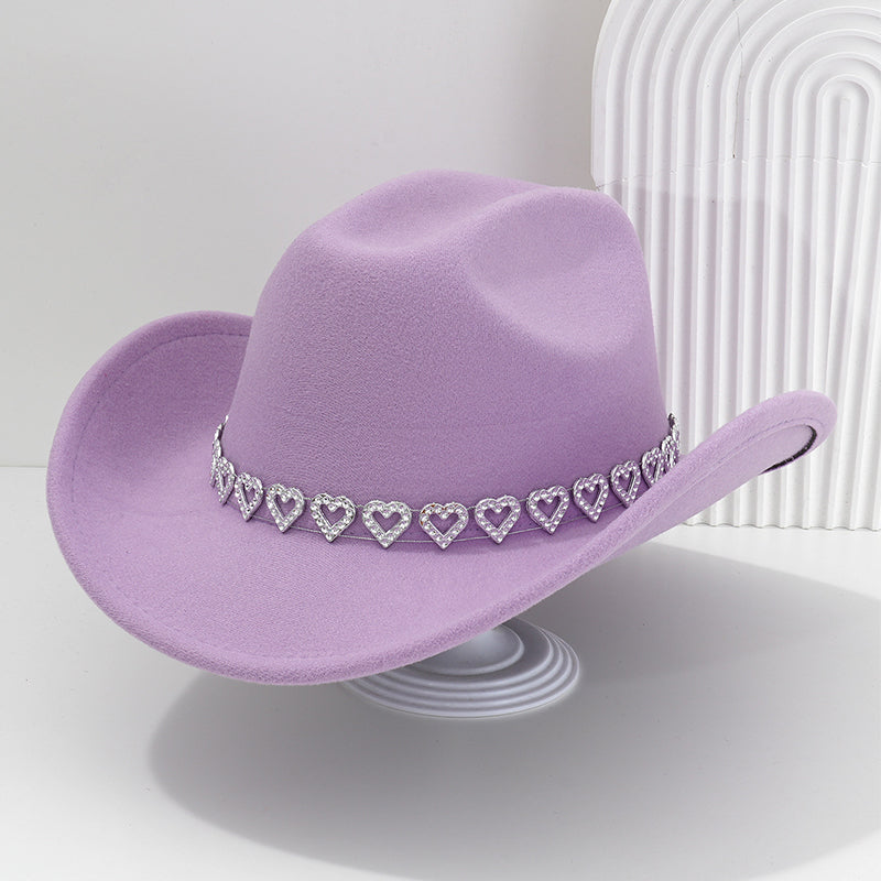 Rhinestone Heart-Shaped Denim Hat | Elegant French Jazz Fedora