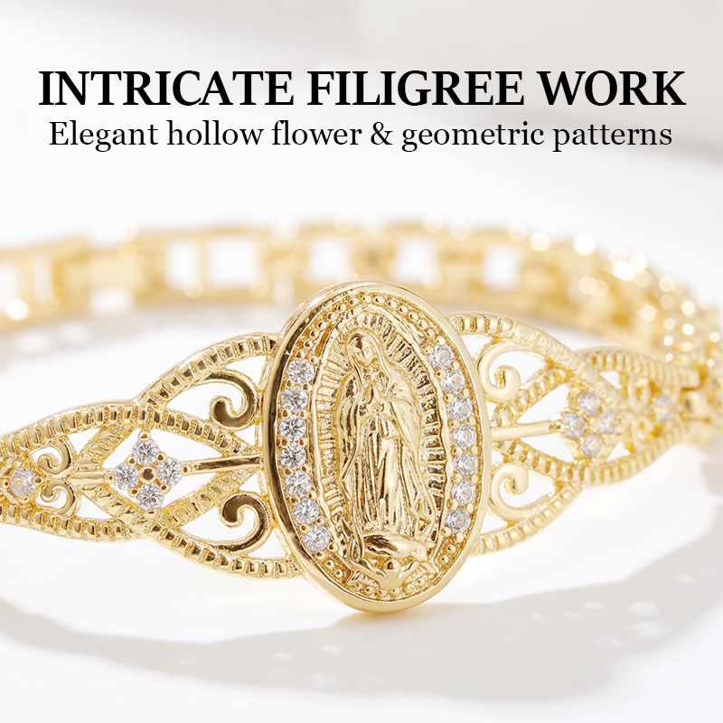 Elegant Hollow Flower Virgin Mary Bracelet