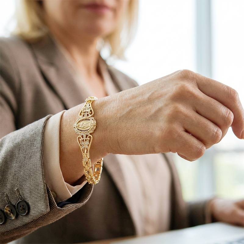 Elegant Hollow Flower Virgin Mary Bracelet