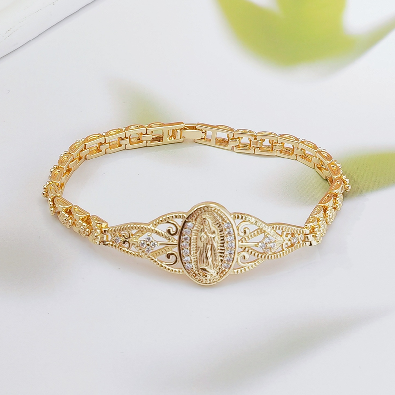 Elegant Hollow Flower Virgin Mary Bracelet