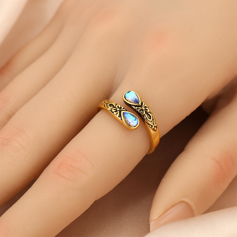 📢📢BUY 1GET 1 FREE ⏰Vintage Adjustable Open Ring with Teardrop Glowing Zircon