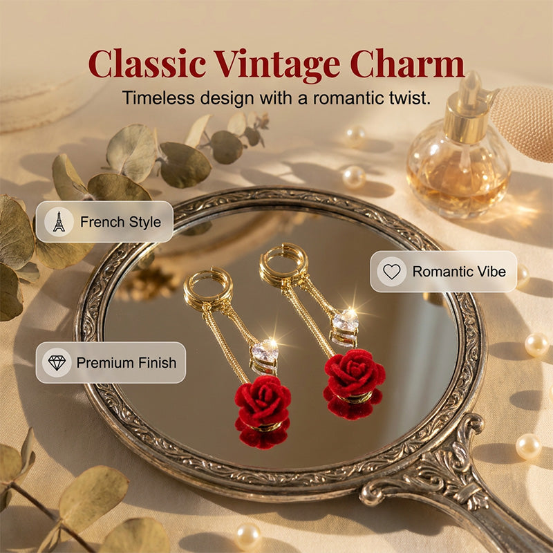 🌹French Vintage Red Rose Dangle Earrings