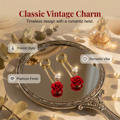 🌹French Vintage Red Rose Dangle Earrings