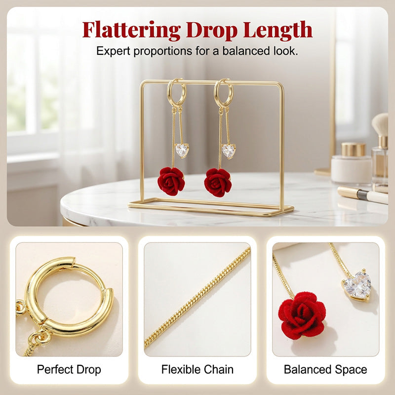🌹French Vintage Red Rose Dangle Earrings
