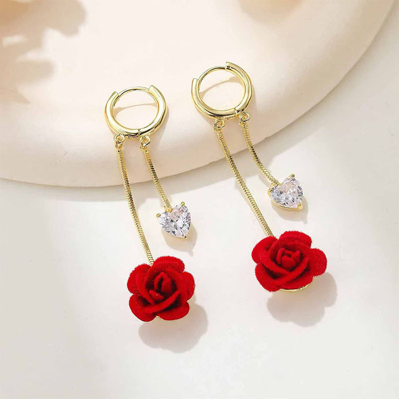 🌹French Vintage Red Rose Dangle Earrings
