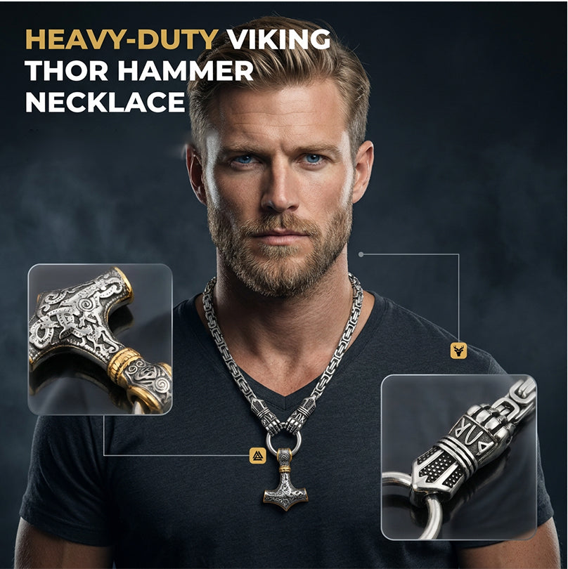 🎁2026 New Arrivals💥Viking Thor Hammer Pendant Necklace – Stainless steel with Byzantine chain – Bold & durable – perfect for daily wear or gifting ✨💪