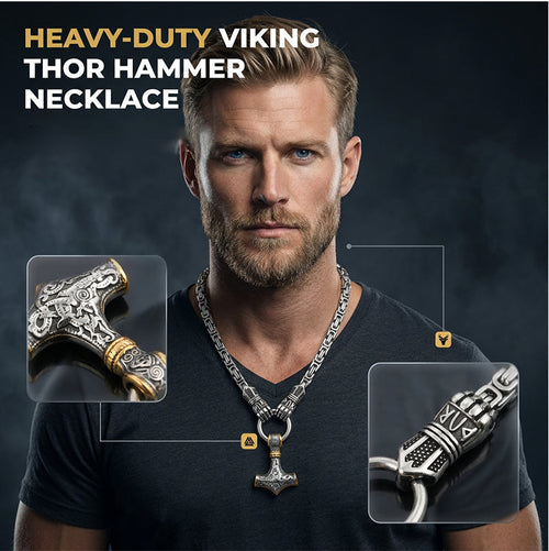 🎁2026 New Arrivals💥Viking Thor Hammer Pendant Necklace – Stainless steel with Byzantine chain – Bold & durable – perfect for daily wear or gifting ✨💪
