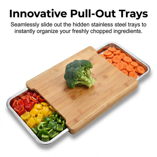 🥕🔪Wooden Cutting Board with Slide-Out Trays