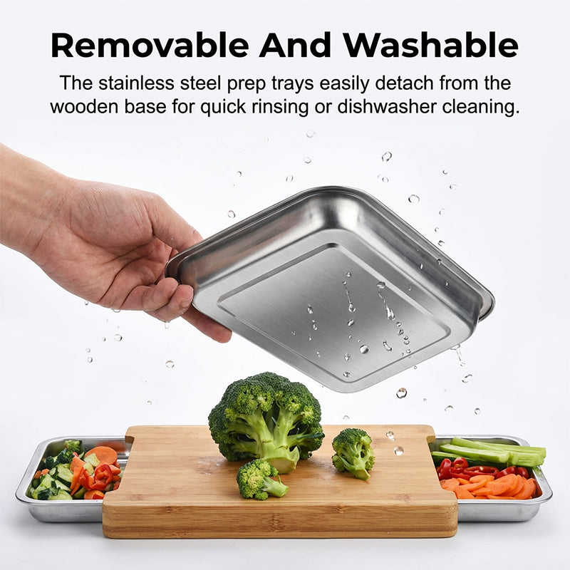 🥕🔪Wooden Cutting Board with Slide-Out Trays