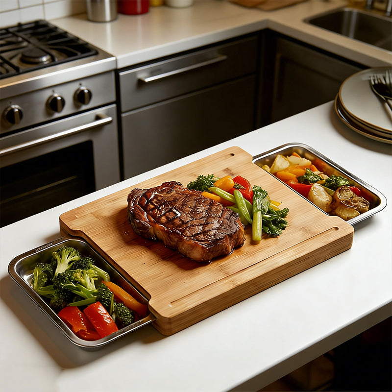 🥕🔪Wooden Cutting Board with Slide-Out Trays