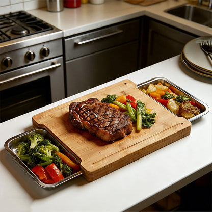 🥕🔪Wooden Cutting Board with Slide-Out Trays