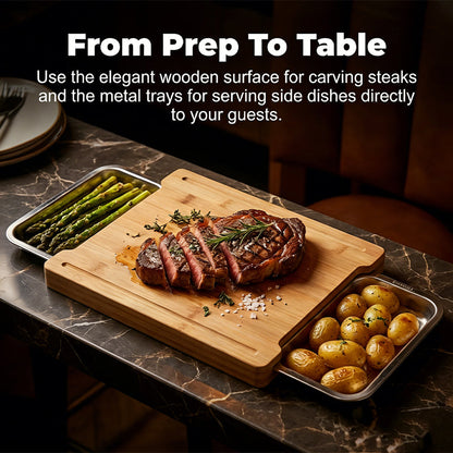 🥕🔪Wooden Cutting Board with Slide-Out Trays