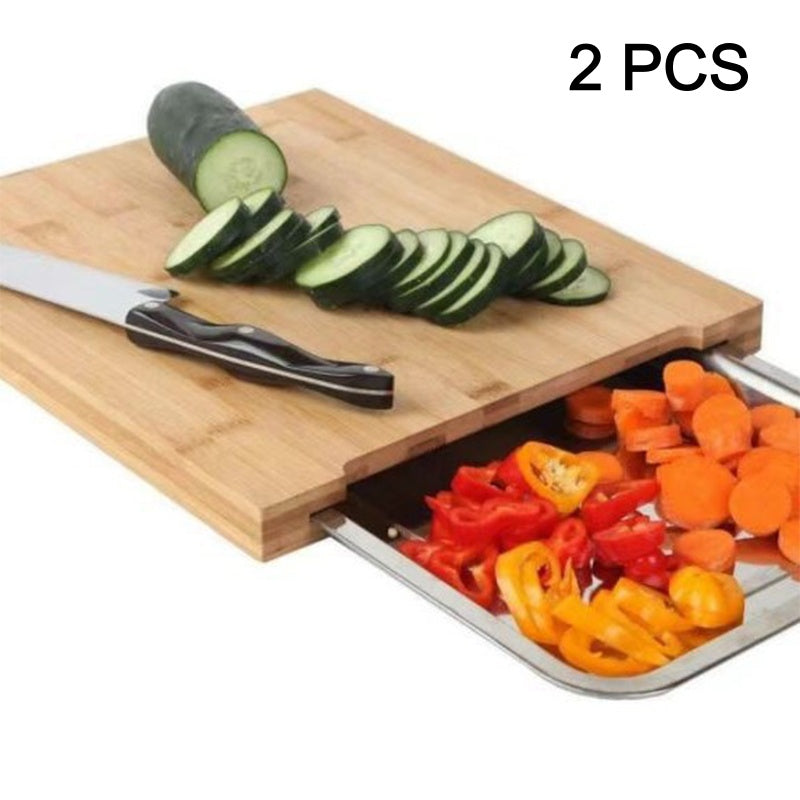 🥕🔪Wooden Cutting Board with Slide-Out Trays