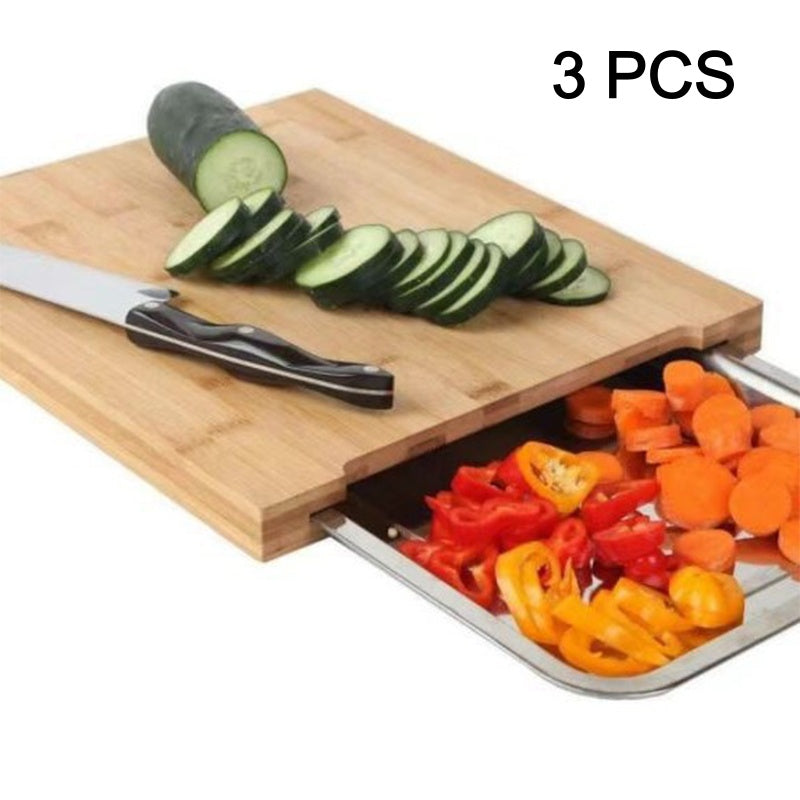 🥕🔪Wooden Cutting Board with Slide-Out Trays