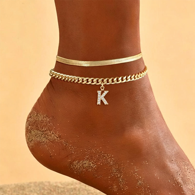 📢📢50% OFF !! ⏰Dainty Layered Gold Initial Anklets for Women