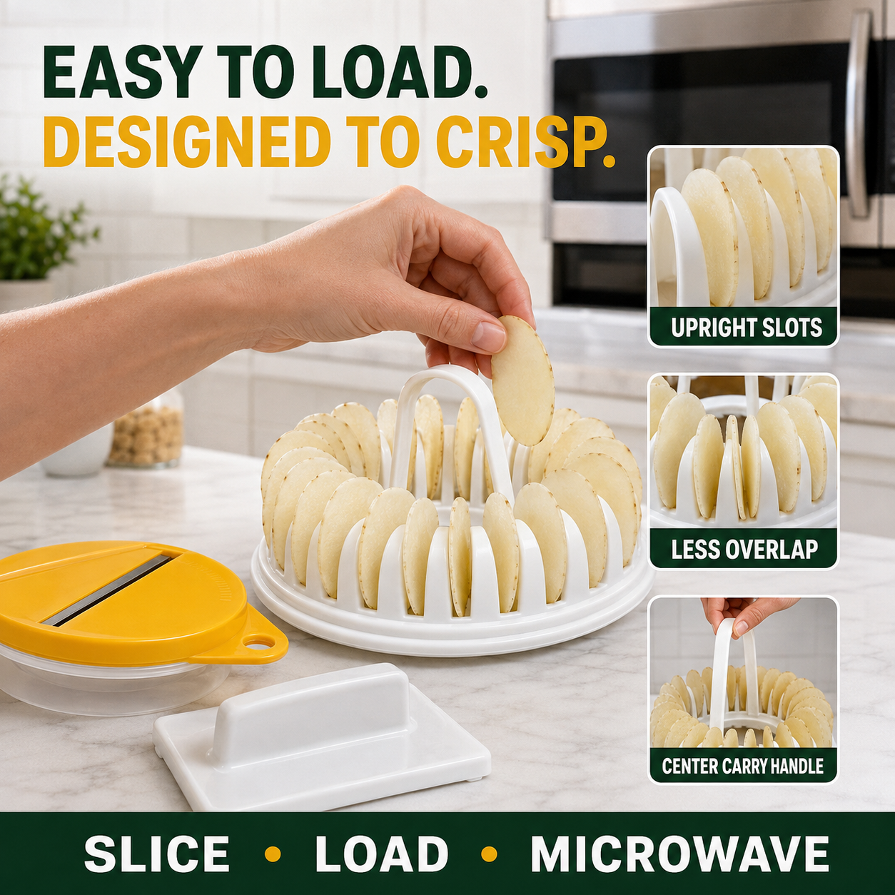 Potato slicer positioned over collection bowl
