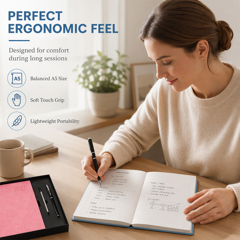 📅2027 Minimalist A5 Daily Planner – 365-Day Agenda with PU Cover, Lay-Flat Binding, and Writing-Friendly Paper