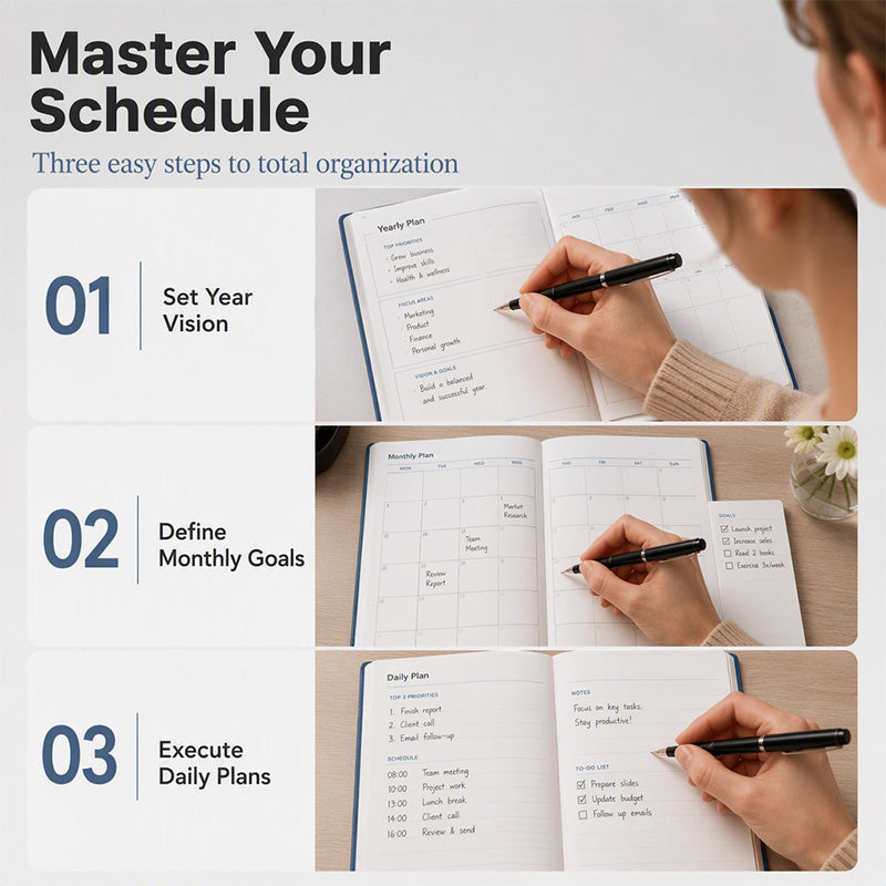 📅2027 Minimalist A5 Daily Planner – 365-Day Agenda with PU Cover, Lay-Flat Binding, and Writing-Friendly Paper