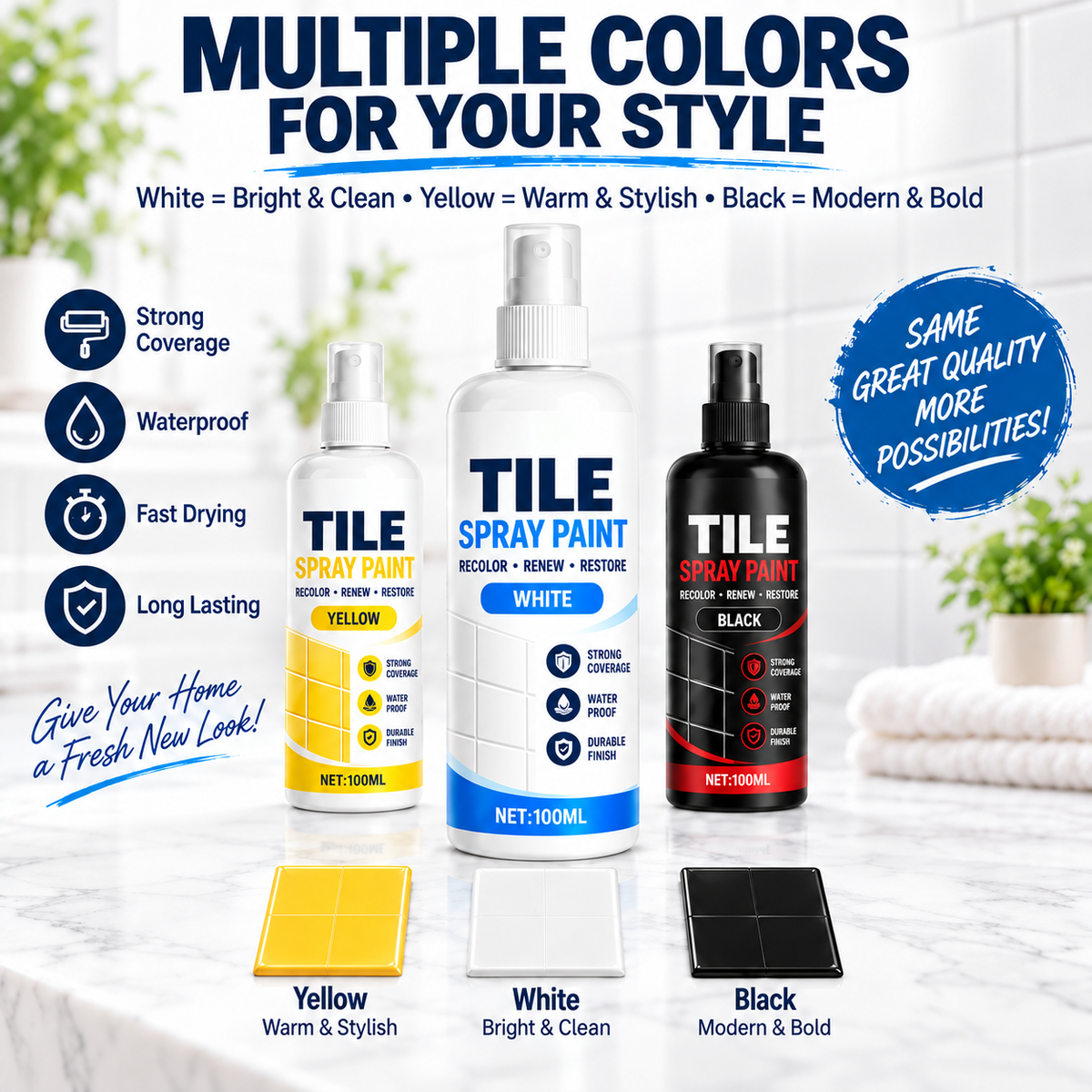 🎨 Tile Renewal Spray Paint, 100ml 3 Colors