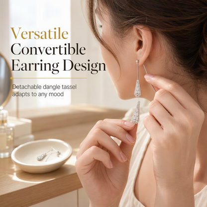 ❣️Women's Dual Wear Zircon Water Drop Tassel Earrings✨Gold Plated Elegant Drop Earrings