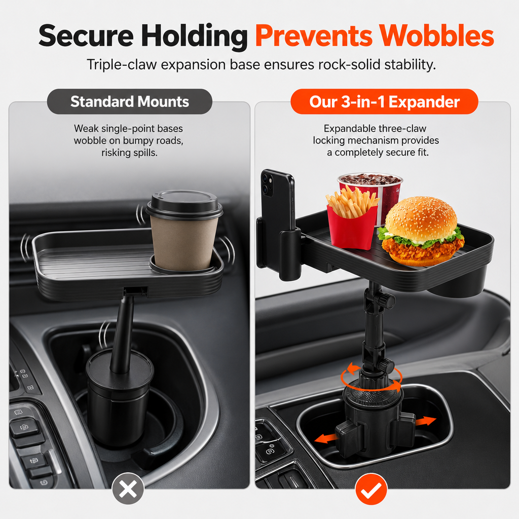 3 in 1 Multifunctional Car Cup Holder Phone Mount with Tray and Storage Organizer🚗📱🥤🍔