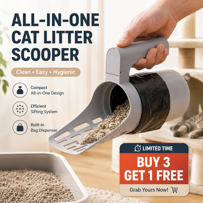 📢⏰ Self-Cleaning Litter Scoop with Waste Bin – Easy One-Handed Use 🧹🗑️